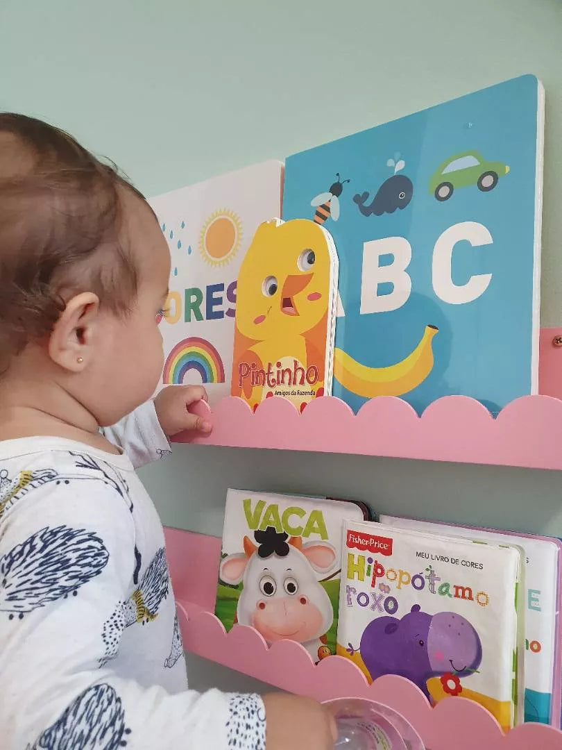 kit 4 Prateleira Ondinha Nicho em Mdf Decoração De Ambientes Livro Revista Infantil