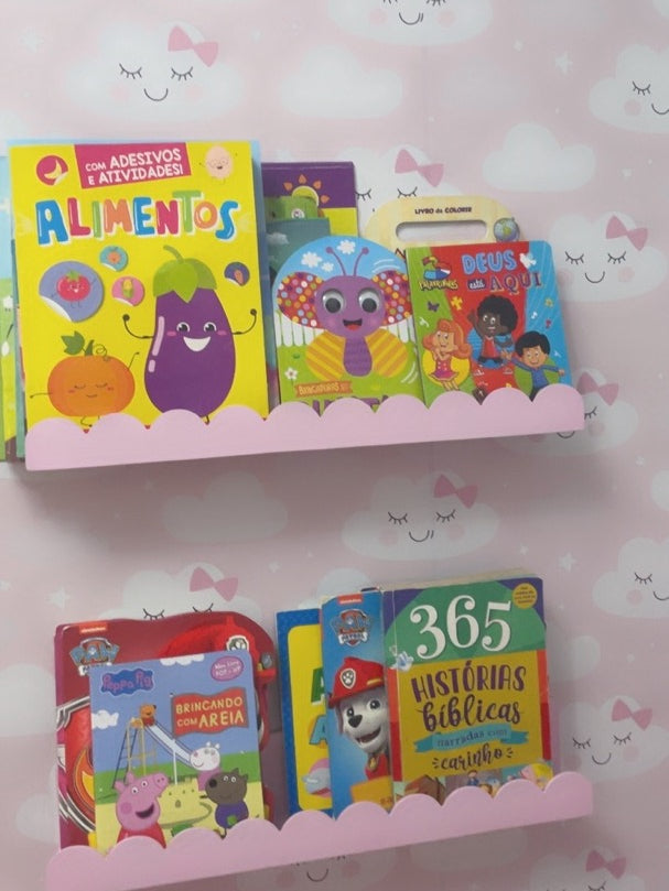 kit 4 Prateleira Ondinha Nicho em Mdf Decoração De Ambientes Livro Revista Infantil